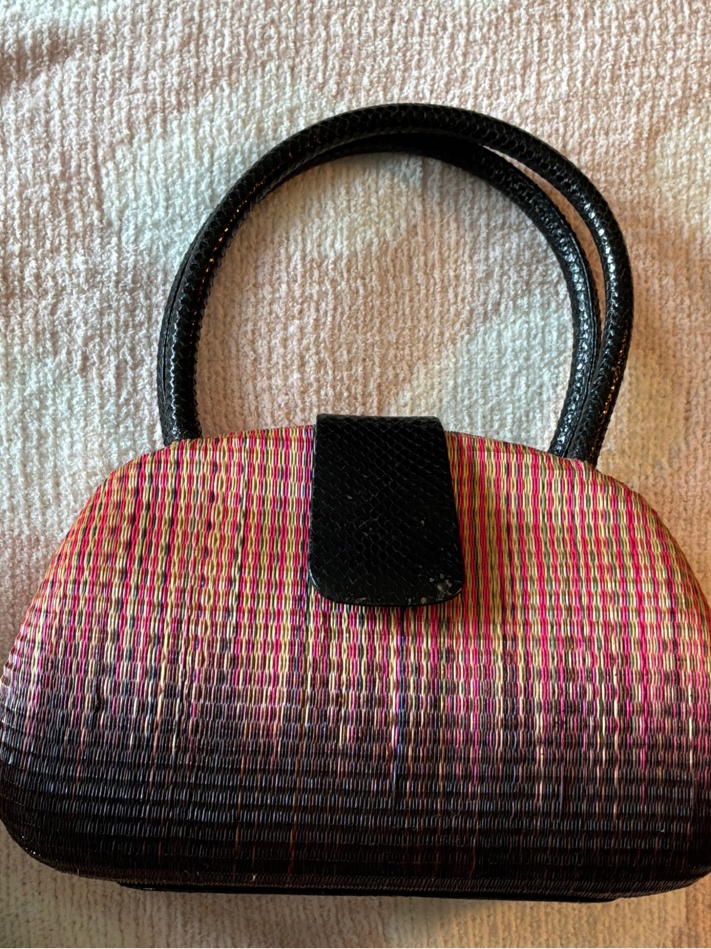 Bahay Bags Ombre Pink and Black Woven Satchel Handbag